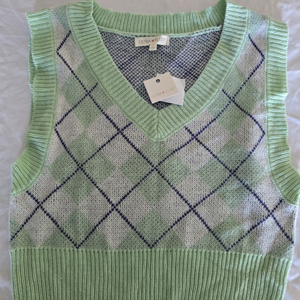 Ultra Flirt Mint Green and Navy Sweater